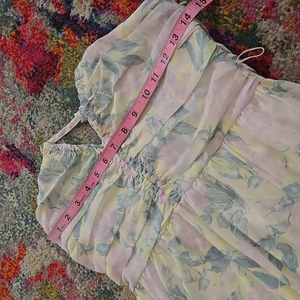 Lulus NWT Efortlessly Abloom Green Multi Floral Ruched Halter Maxi Dress Medium - Picture 13 of 15